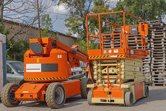 forklift operator moving goods in warehouse in Winnetka